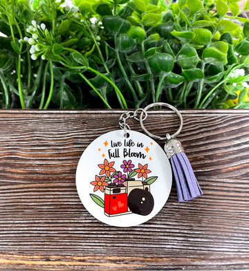 Live Life in Full Bloom, MDF Round Keychain, , Boho Fun, Sublimation