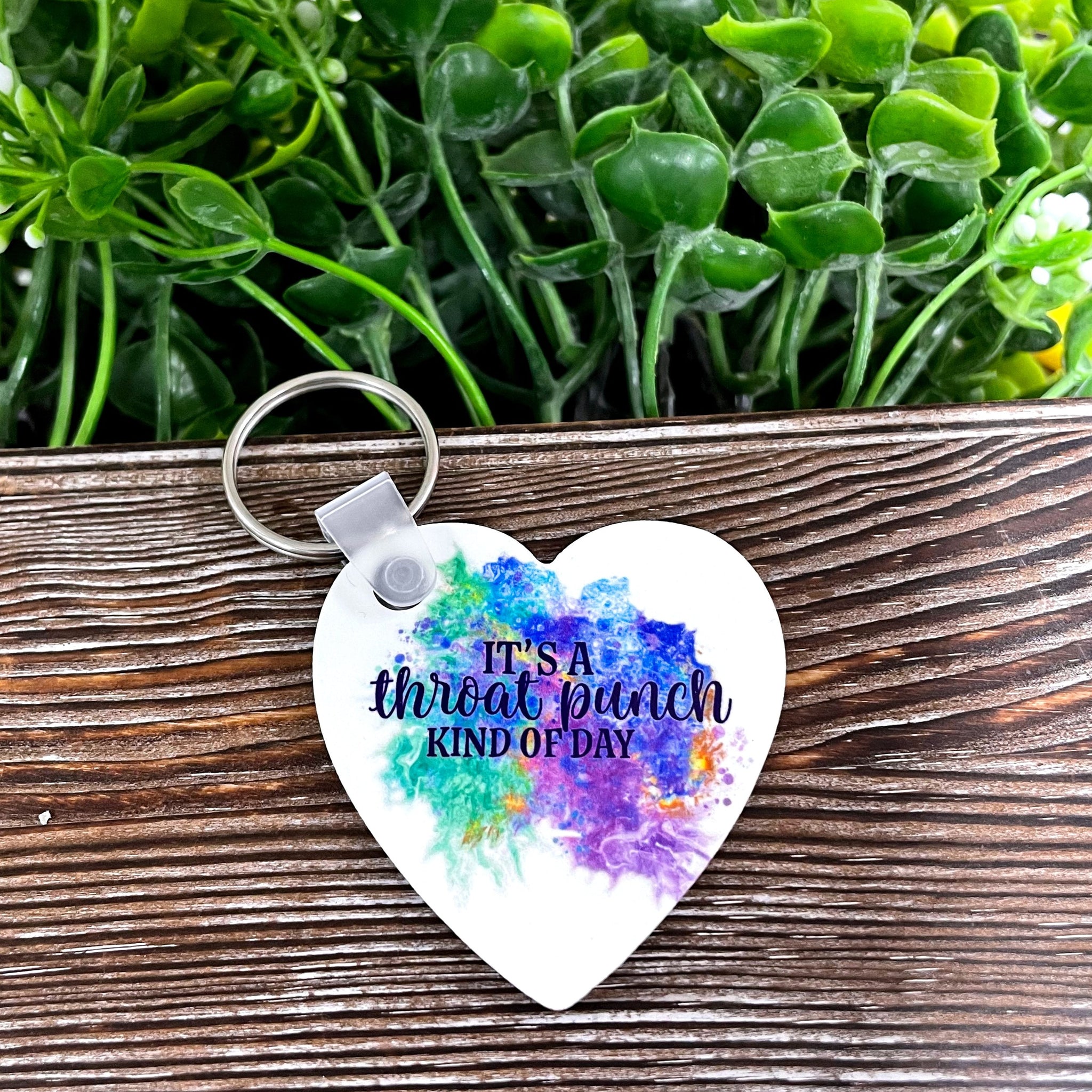 Its a Throat Punch kind of Day, MDF Heart Keychain, , Boho Fun,