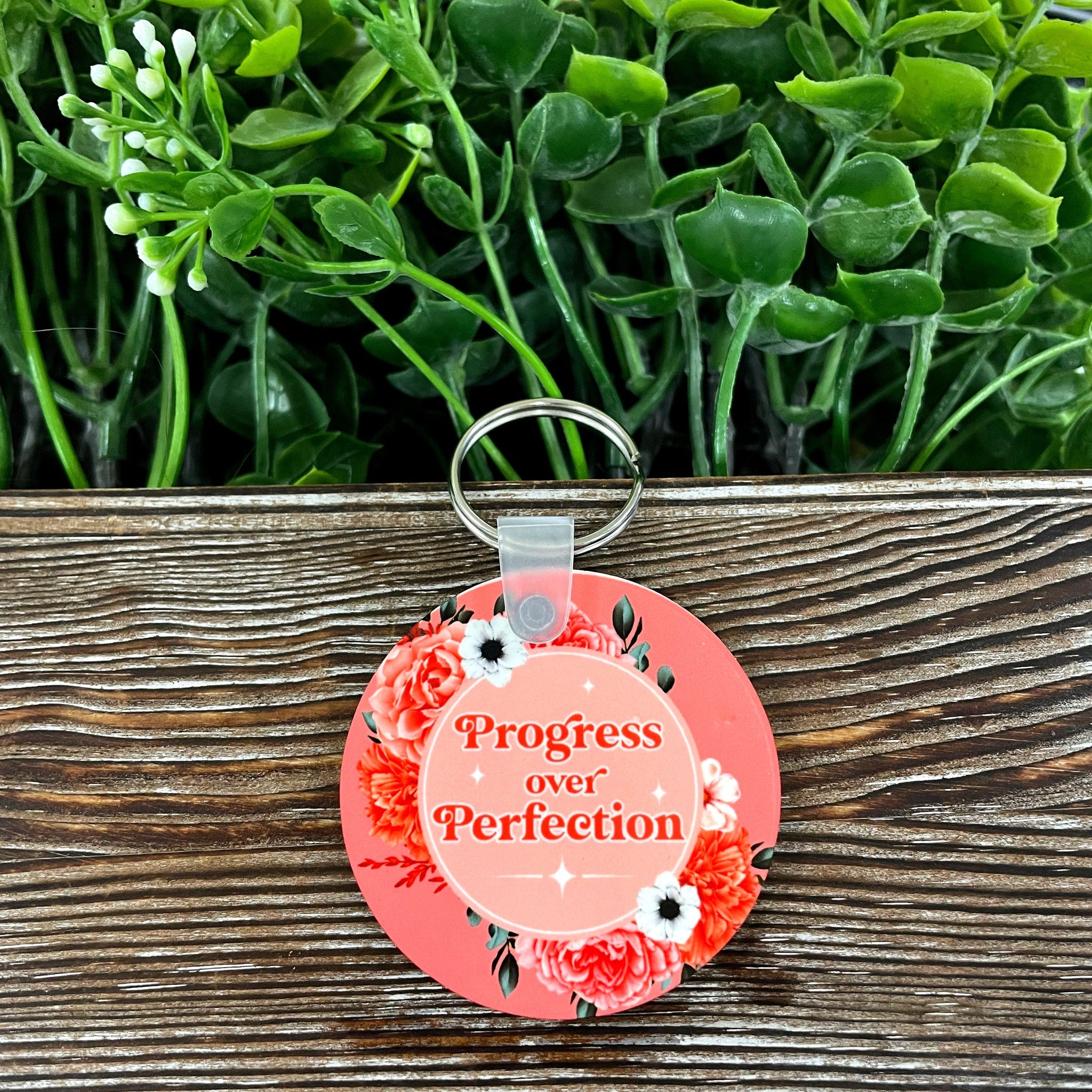 Progress over Perfection, MDF Round Keychain, , Boho Fun, Sublimation,