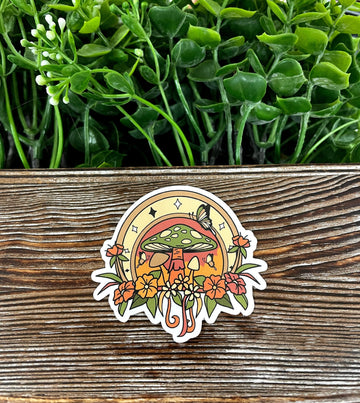 Horseshoe Mushroom Flowers, Die Cut Vinyl Sticker, Boho Fun, Water