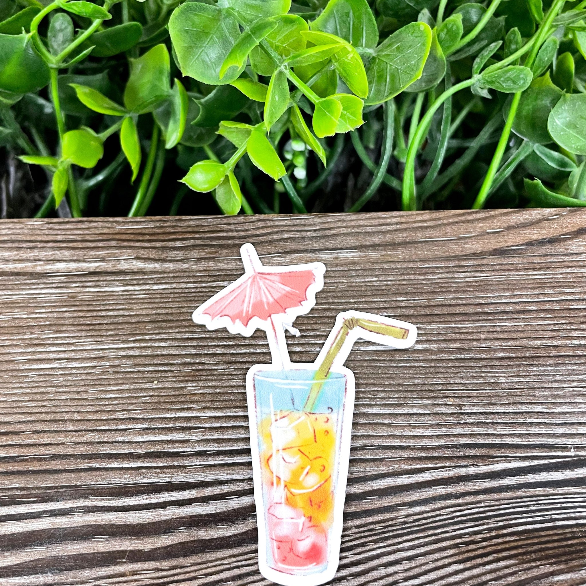 Tropical Ice Tea w/ Umbrella, Die Cut Vinyl Sticker, Boho Fun, Water