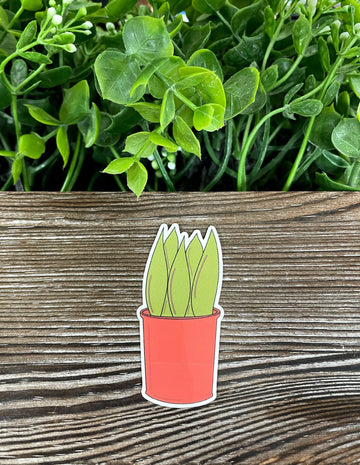 Plants in a Red Pot, Die Cut Vinyl Sticker, Boho Fun, Water Resistant,