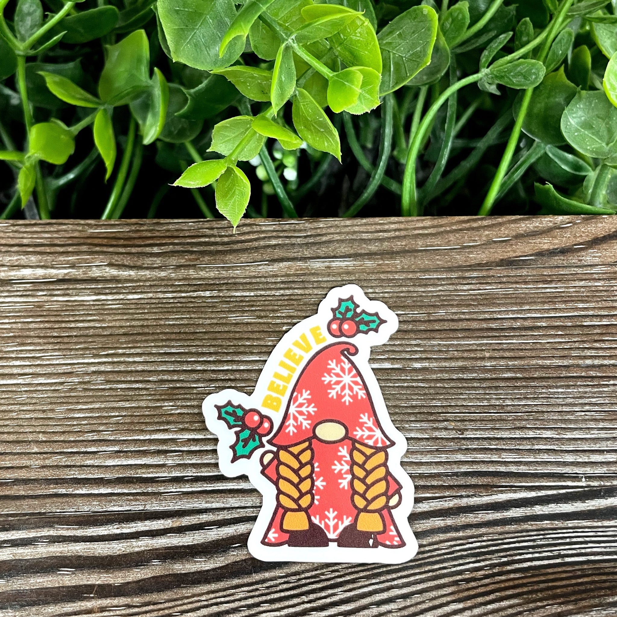 Christmas Mistletoe Gnome Believe, Die Cut Vinyl Sticker, Boho Fun,