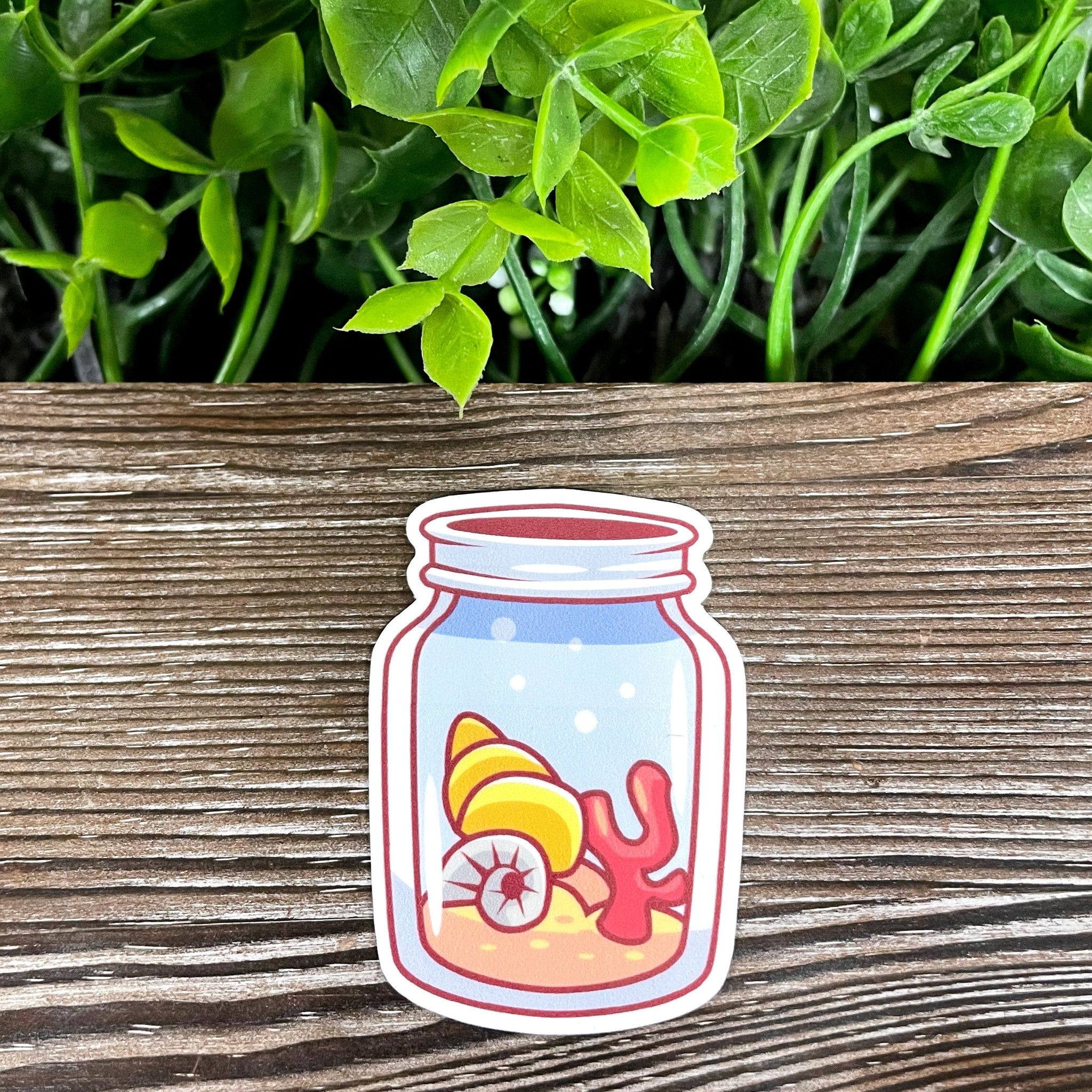 Seashells in a Mason Jar, Die Cut Vinyl Sticker, Boho Fun, Water