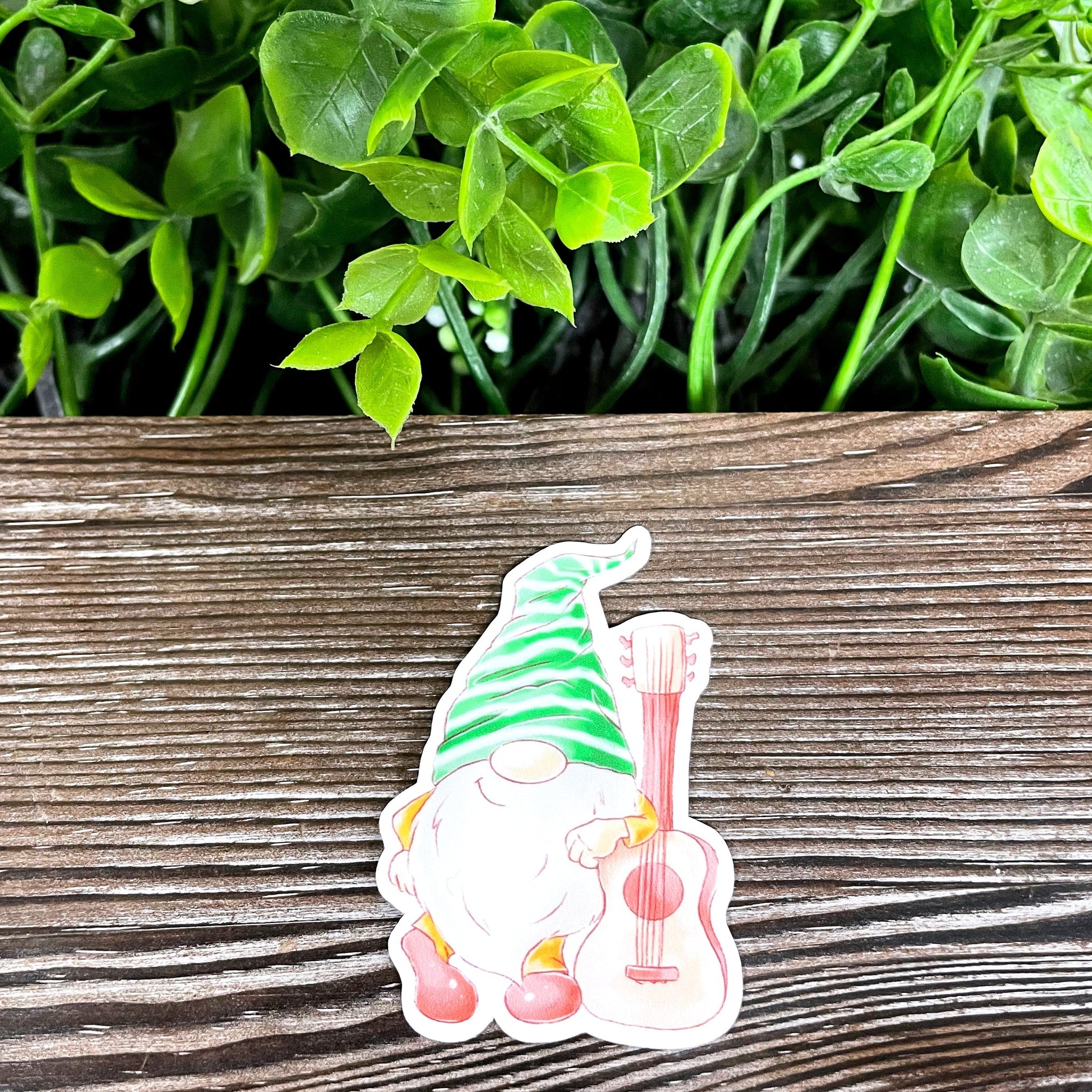 Watercolor Gnome w/ a Guitar, Die Cut Vinyl Sticker, Boho Fun, Water