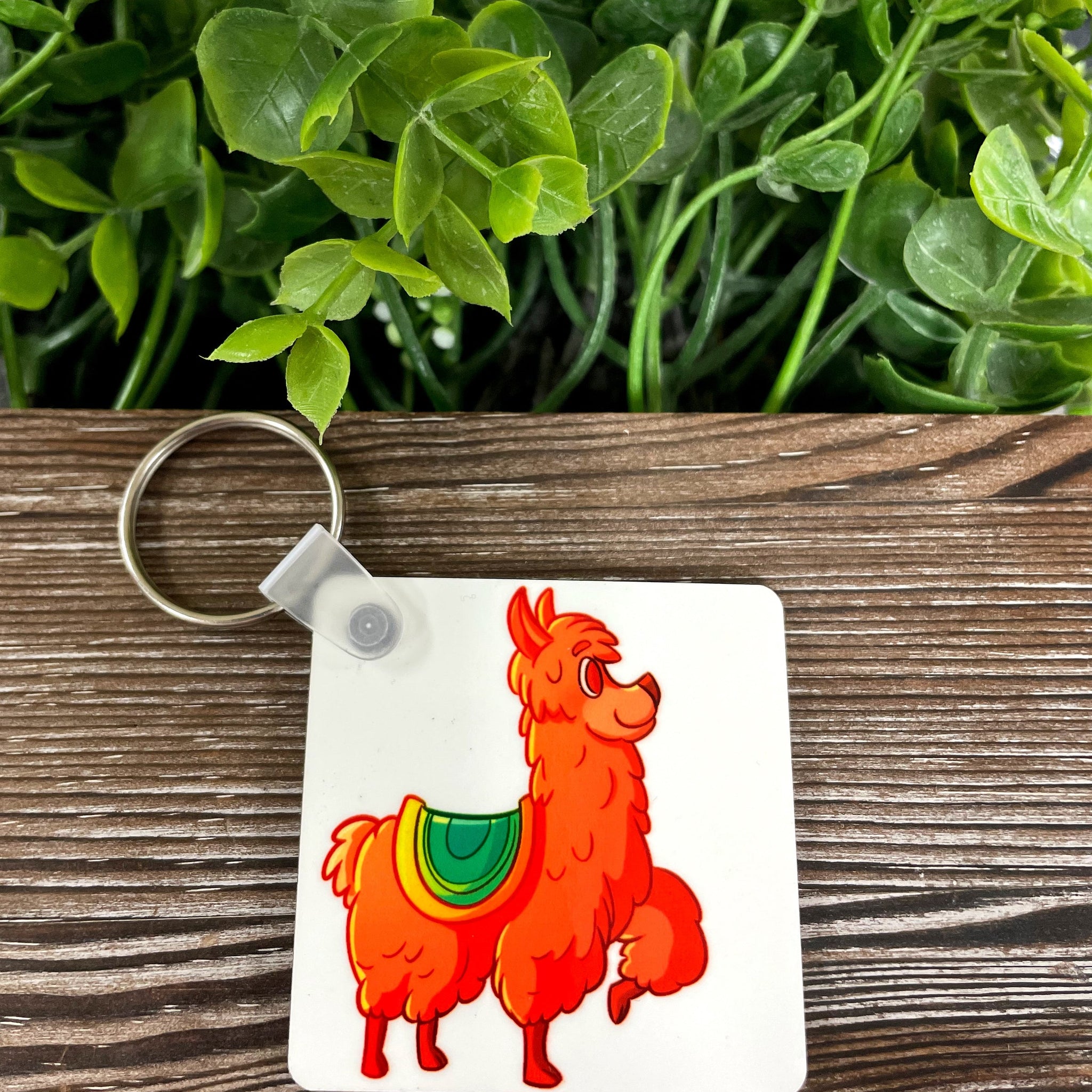 Llama w/ Saddle, MDF Square Keychain, , Boho Fun, Country Western