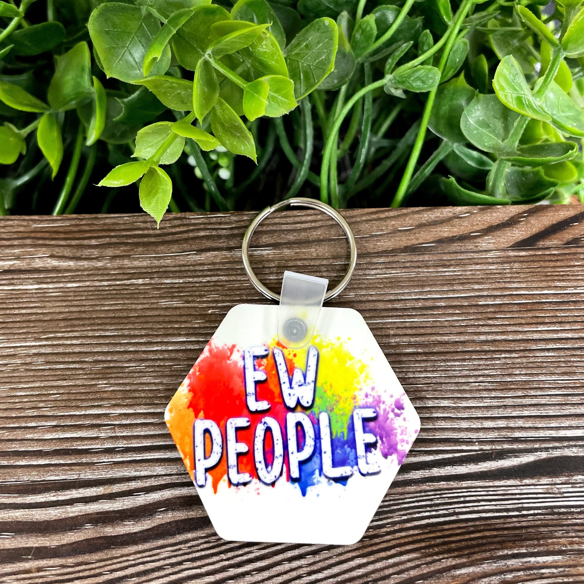 Ew People, MDF Hexagon Keychain, , Boho Fun, Snarky Sarcasm Witty