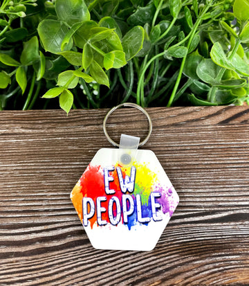 Ew People, MDF Hexagon Keychain, , Boho Fun, Snarky Sarcasm Witty