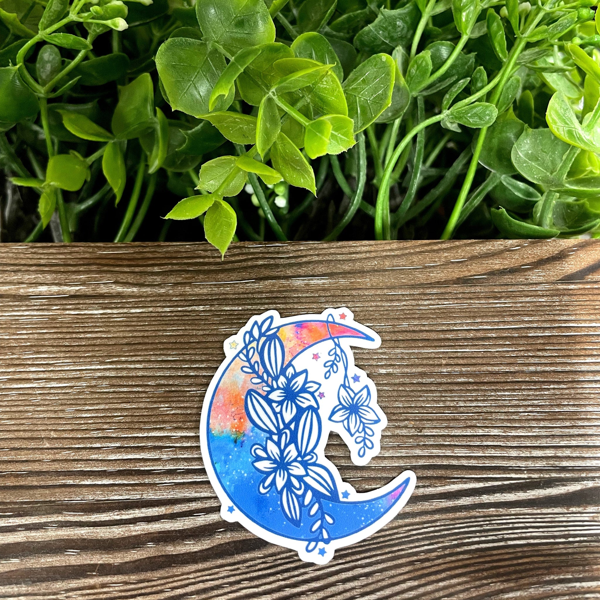 Blue and Orange Crescent Moon Sticker |Sticker or Magnet