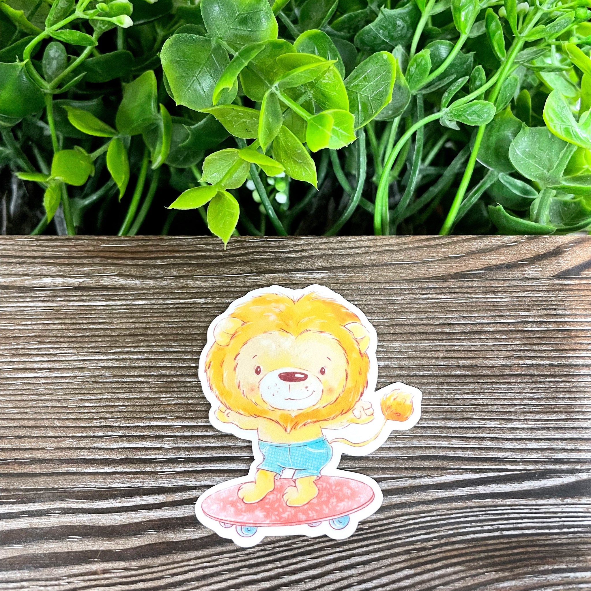Watercolor Lion on a Skateboard, Die Cut Vinyl Sticker, Boho Fun,
