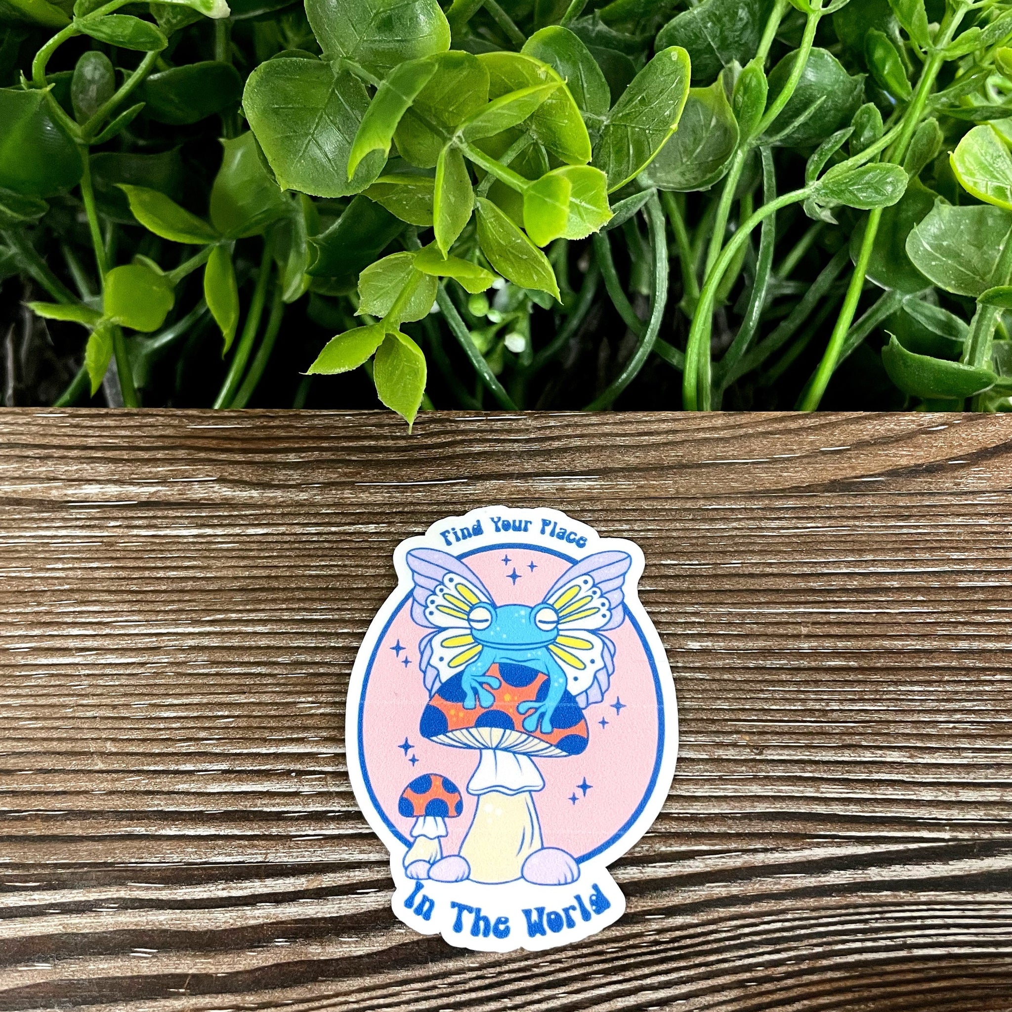 Find Your Place in the World, Die Cut Vinyl Sticker, Frog Sitting on