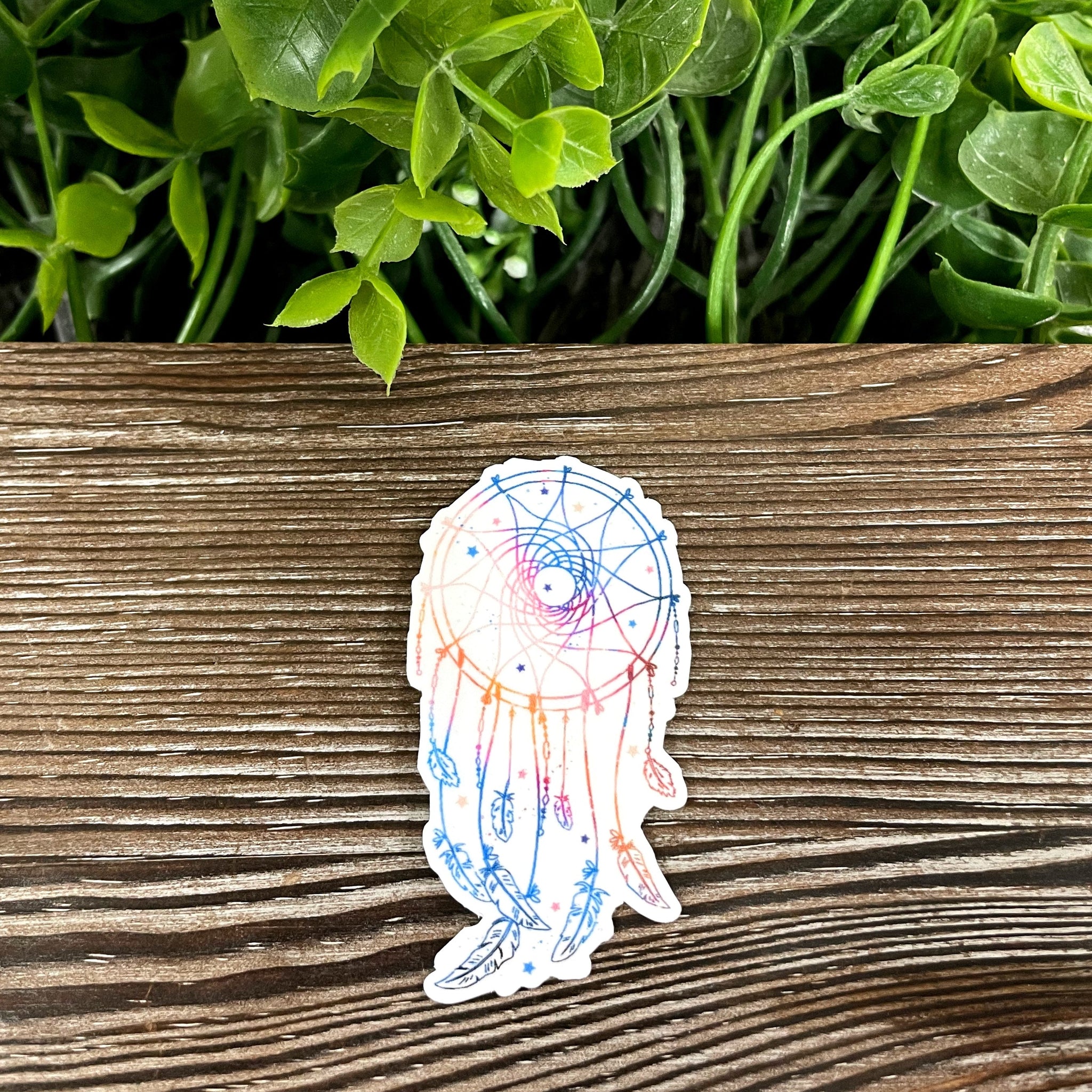 Watercolor Dreamcatcher w/ Feathers, Die Cut Vinyl Sticker, Boho Fun,