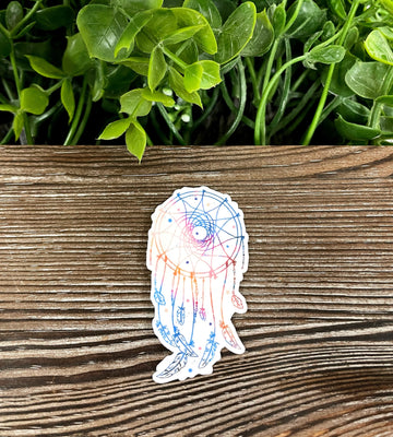 Watercolor Dreamcatcher w/ Feathers, Die Cut Vinyl Sticker, Boho Fun,