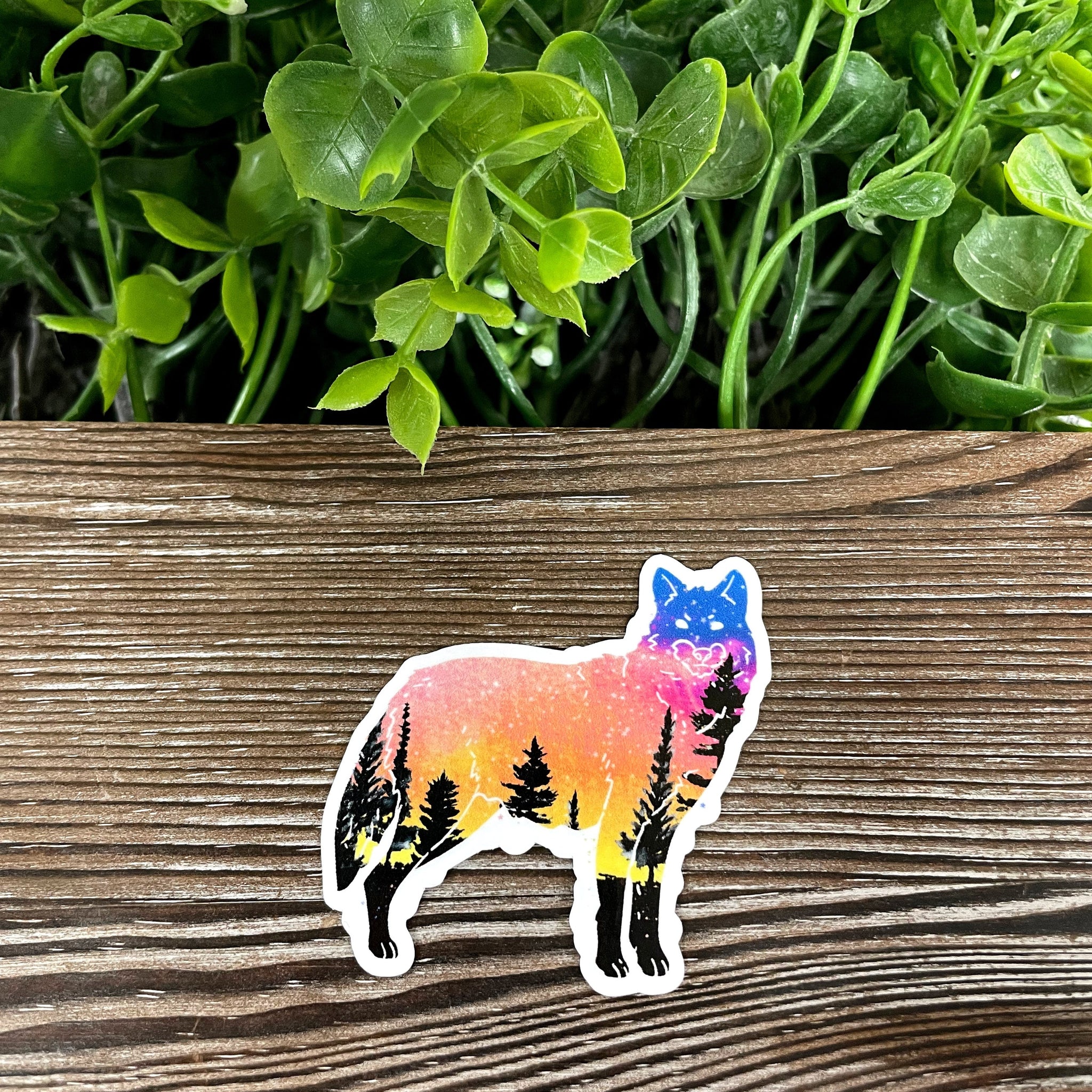 Galaxy Wolf Silhouette, Die Cut Vinyl Sticker, Boho Fun, Water