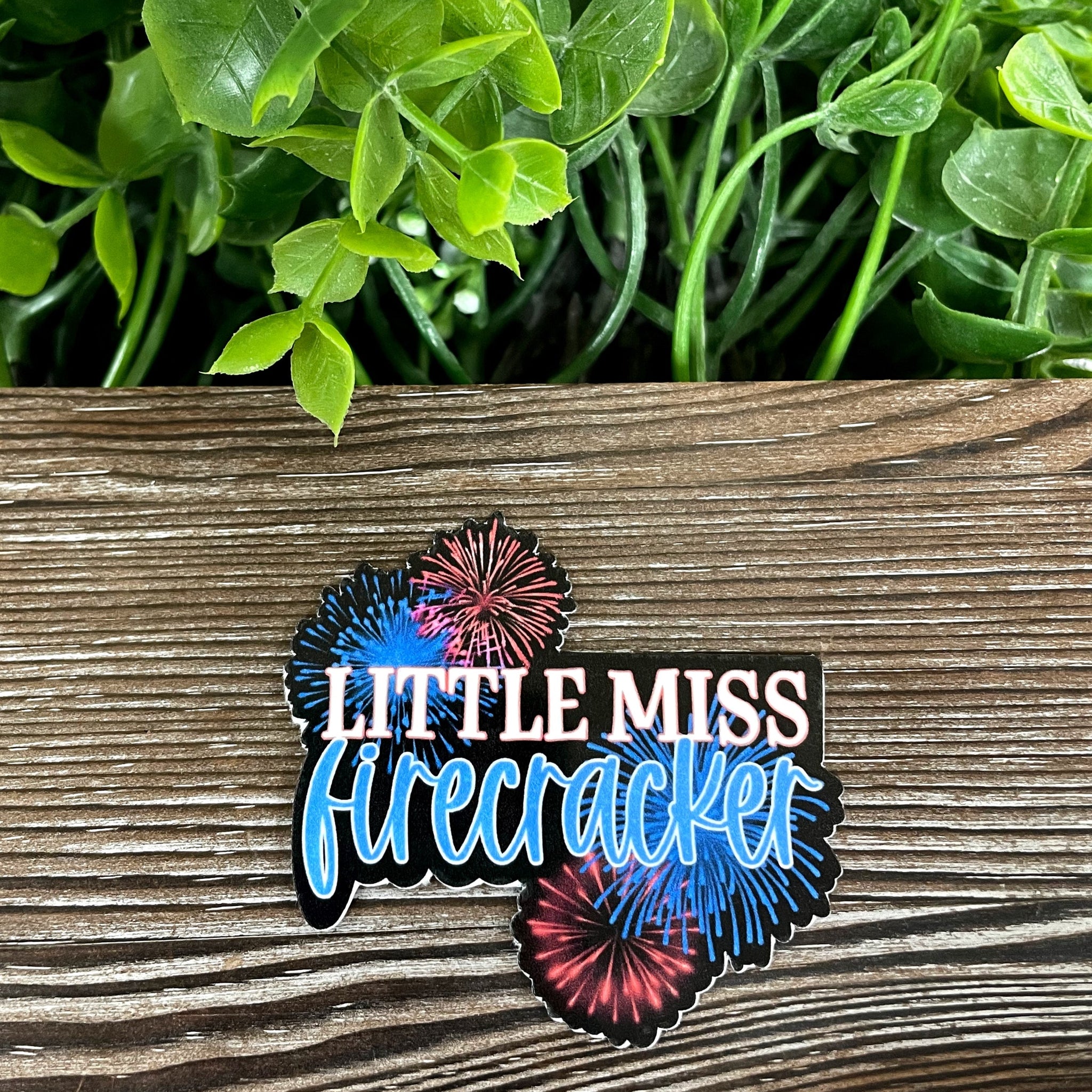 Little Miss Firecracker, Die Cut Vinyl Sticker, Red White Blue
