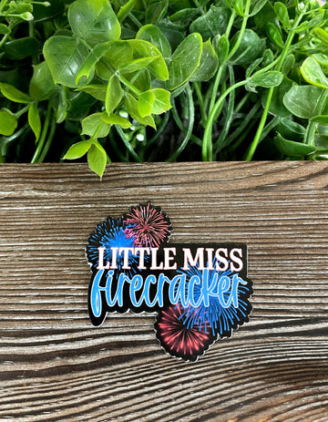 Little Miss Firecracker, Die Cut Vinyl Sticker, Red White Blue
