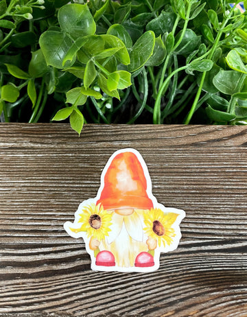 Fall Gnome Sunflowers, Die Cut Vinyl Sticker, Boho Fun, Water