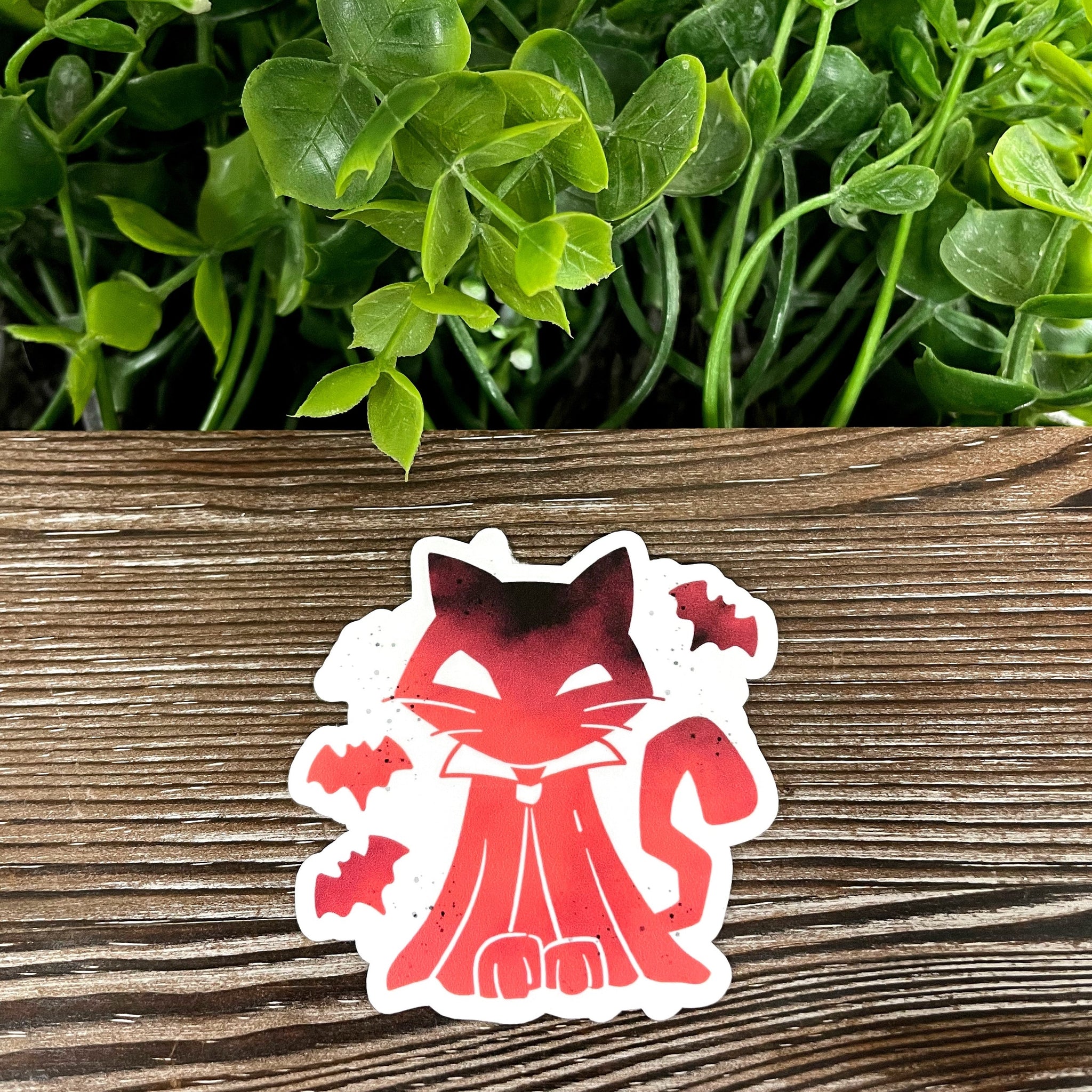 Halloween Orange Cat and Bats, Die Cut Vinyl Sticker, Boho Fun, Water