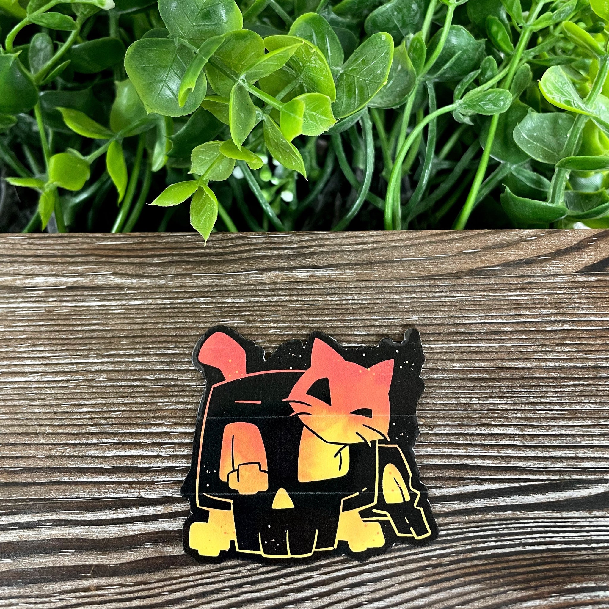Halloween Orange Cat in Black Skull, Die Cut Vinyl Sticker, Boho Fun,
