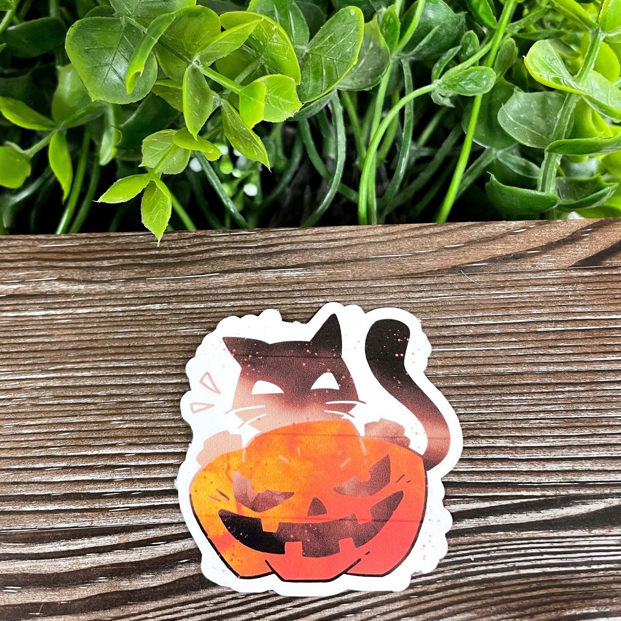 Halloween Black Kitty w/ Jack O Lantern Pumpkin, Die Cut Vinyl