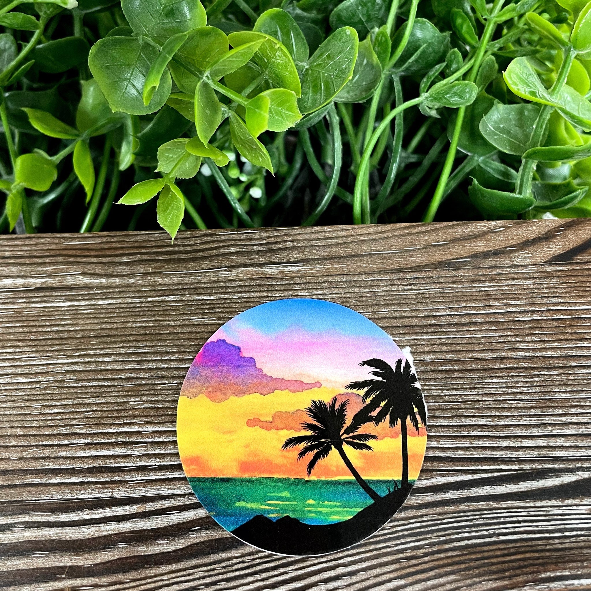 Beach Sunset Watercolor, Die Cut Vinyl Sticker, Boho Fun, Water