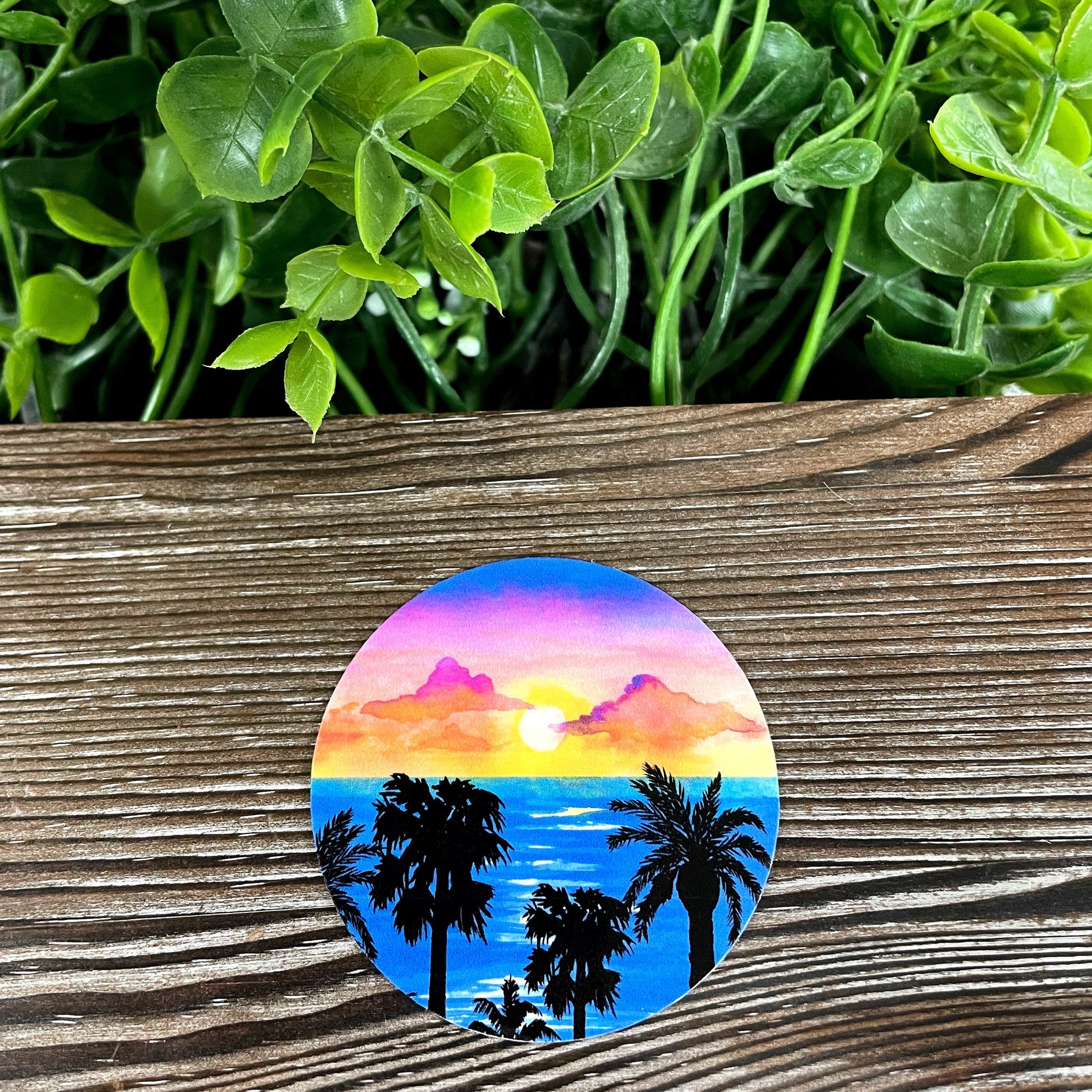 Blue Ocean Cloudy Sunset Watercolor, Die Cut Vinyl Sticker, Boho Fun,