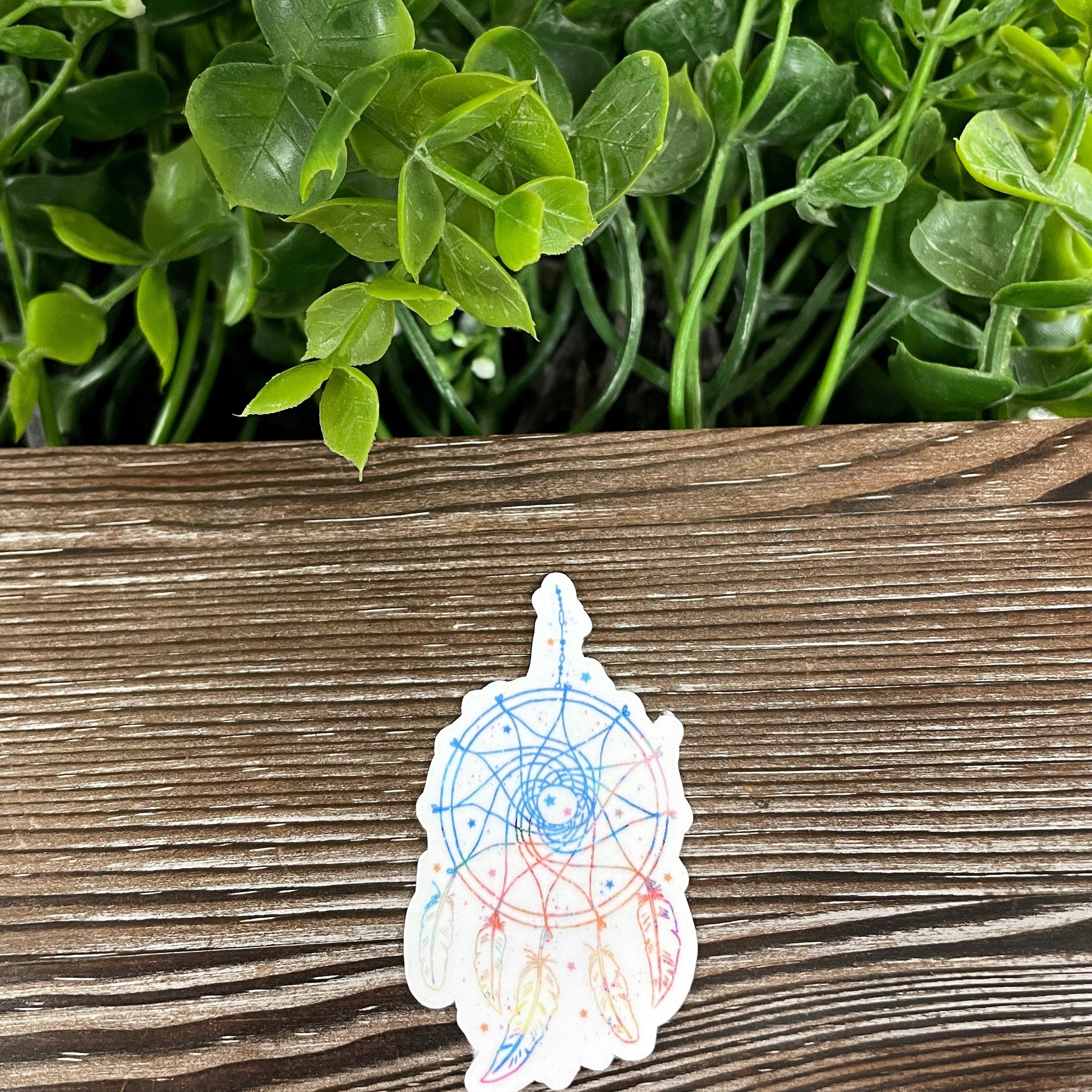 Light Colors Dreamcatcher w/ Feathers, Die Cut Vinyl Sticker, Boho