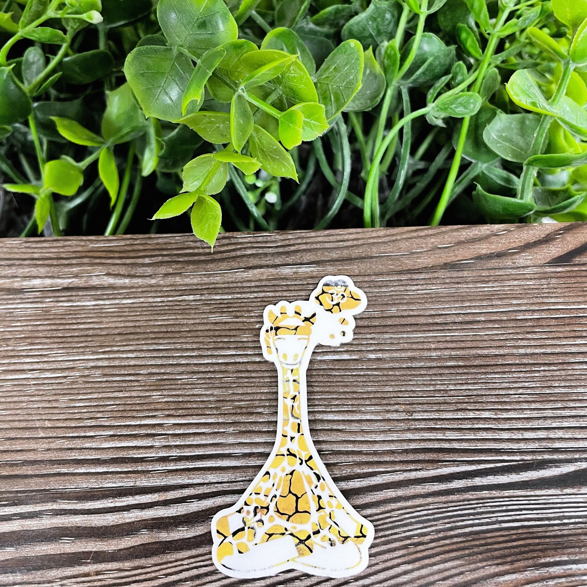 Yoga Giraffe Ohm, Die Cut Vinyl Sticker, Boho Fun, Water Resistant,