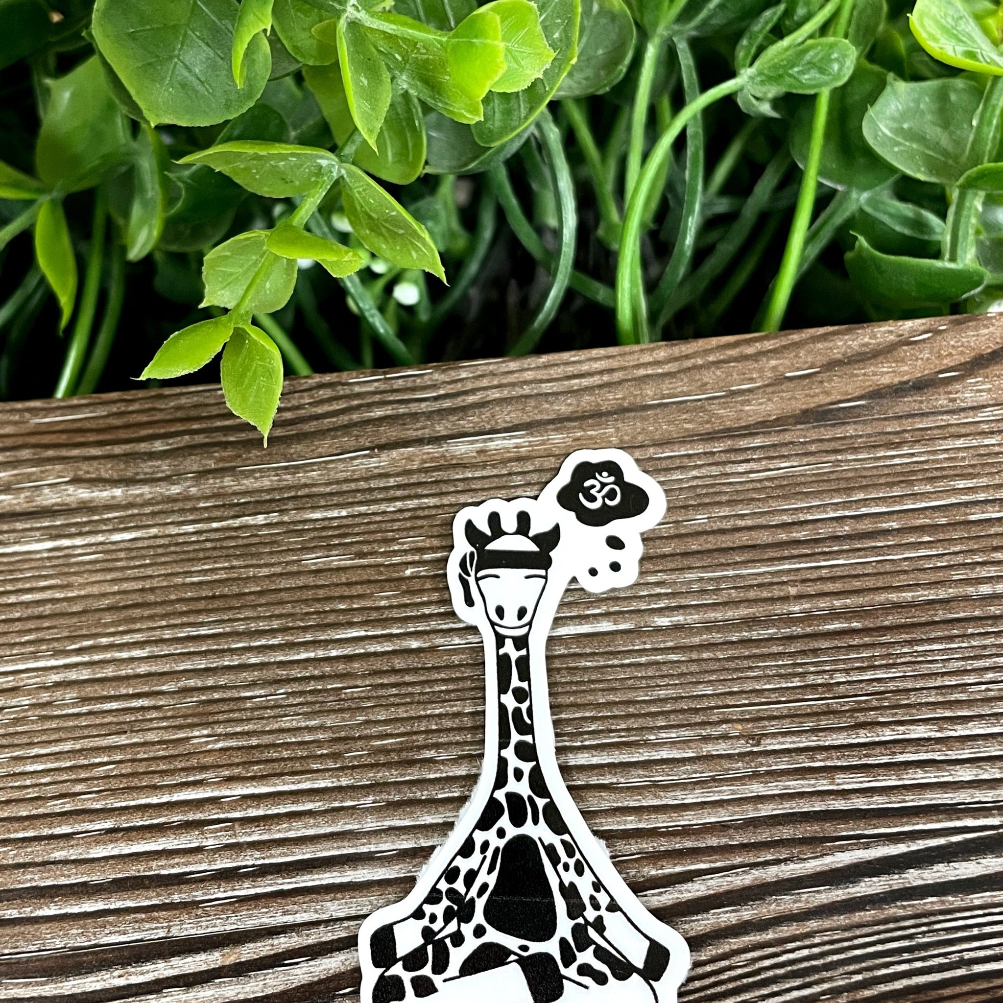 Yoga Giraffe Ohm, Die Cut Vinyl Sticker, Boho Fun, Water Resistant,