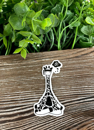 Yoga Giraffe Ohm, Die Cut Vinyl Sticker, Boho Fun, Water Resistant,