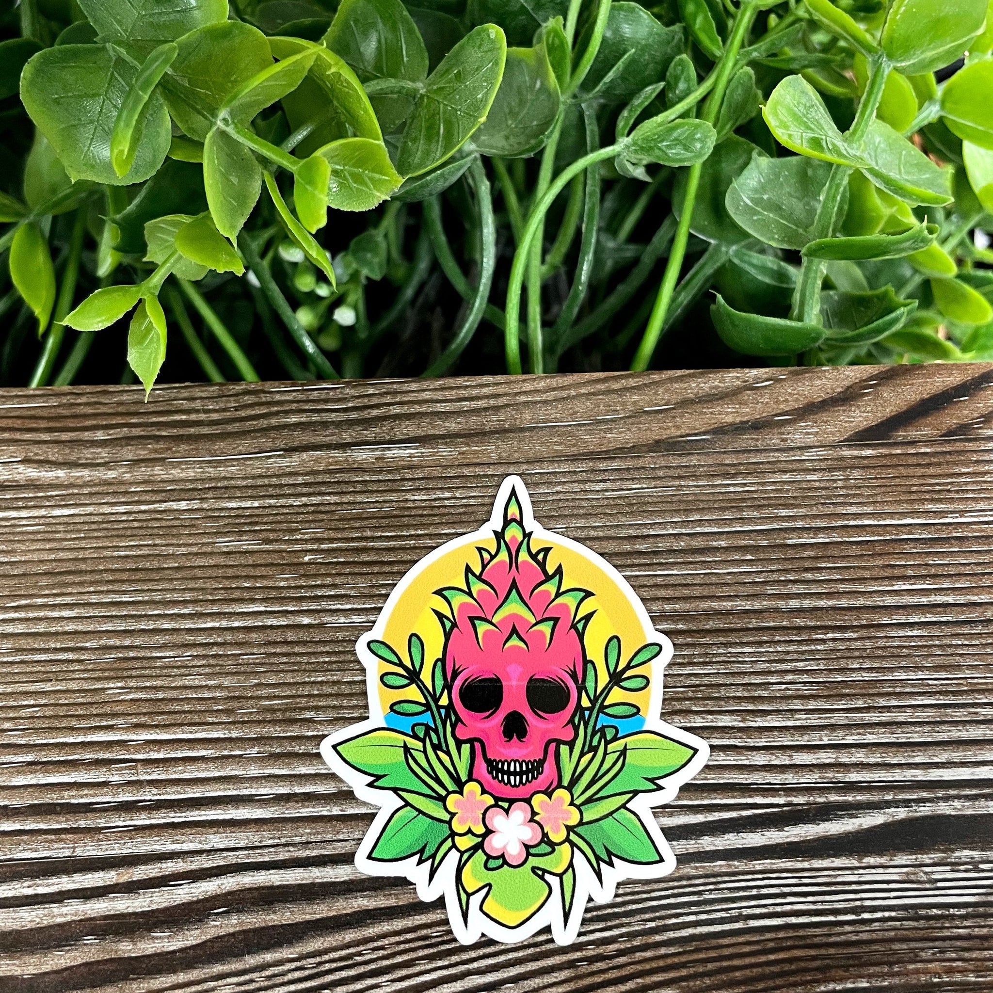 Tropical Skull w/ Flowers, Die Cut Vinyl Sticker, Boho Fun, Water