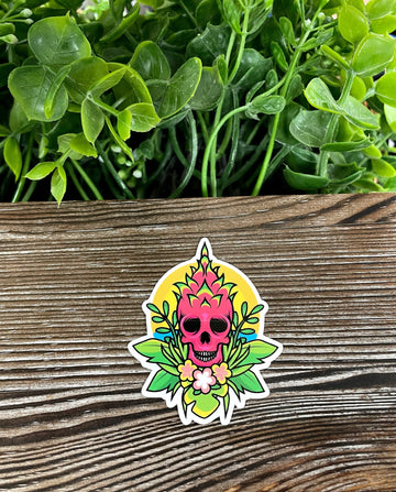 Tropical Skull w/ Flowers, Die Cut Vinyl Sticker, Boho Fun, Water