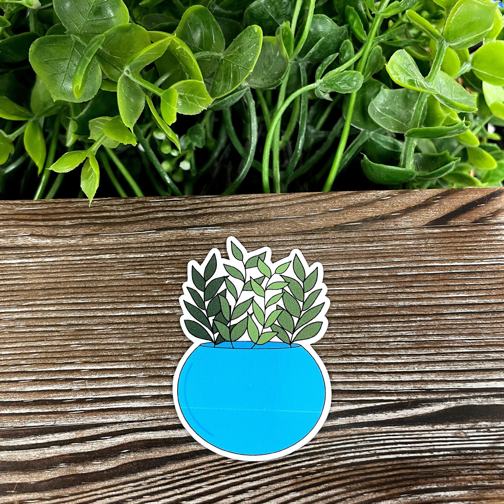 Plants in a Blue Vase, Die Cut Vinyl Sticker, Boho Fun, Water