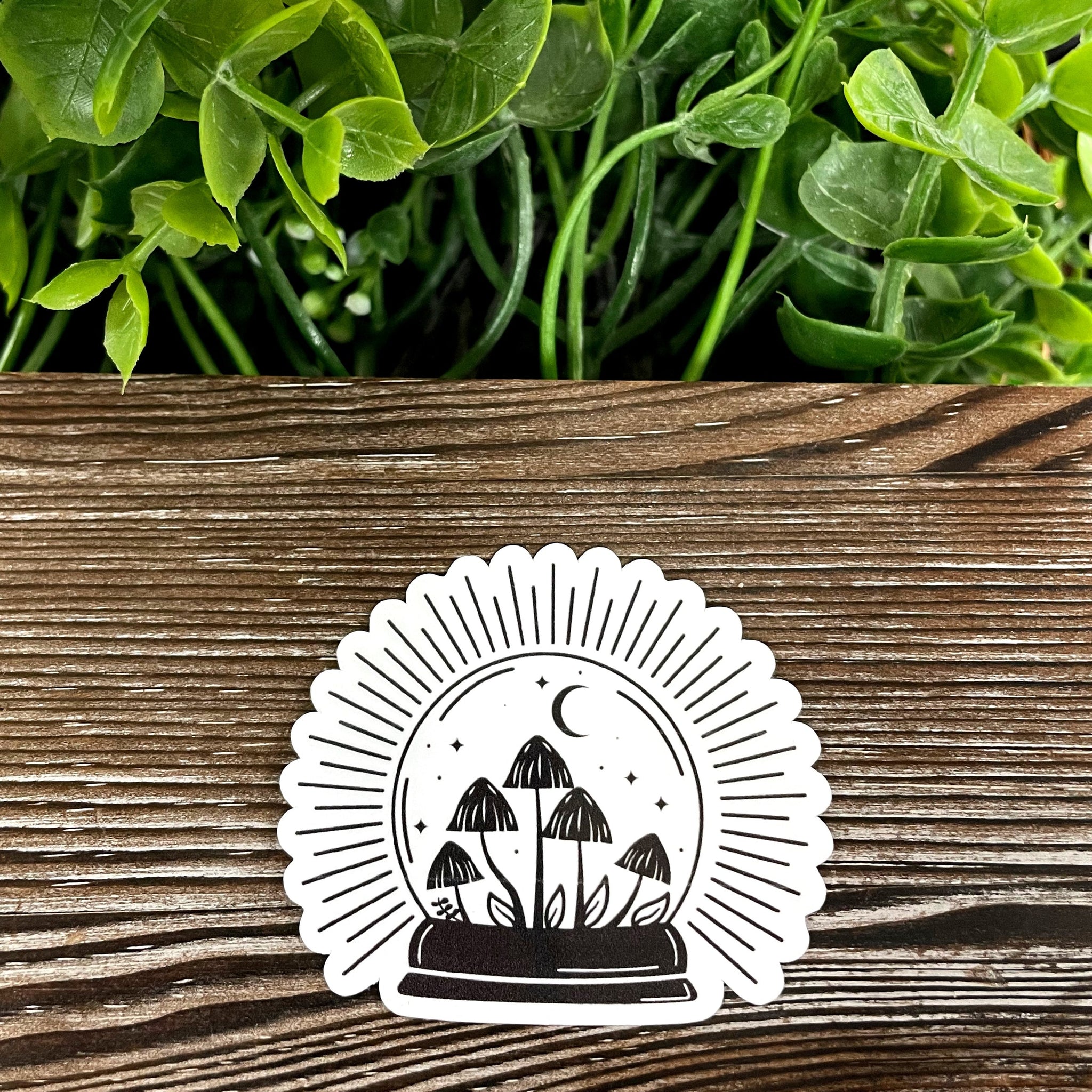 Mushrooms in a Crystal Ball, Die Cut Vinyl Sticker, Boho Fun, Water