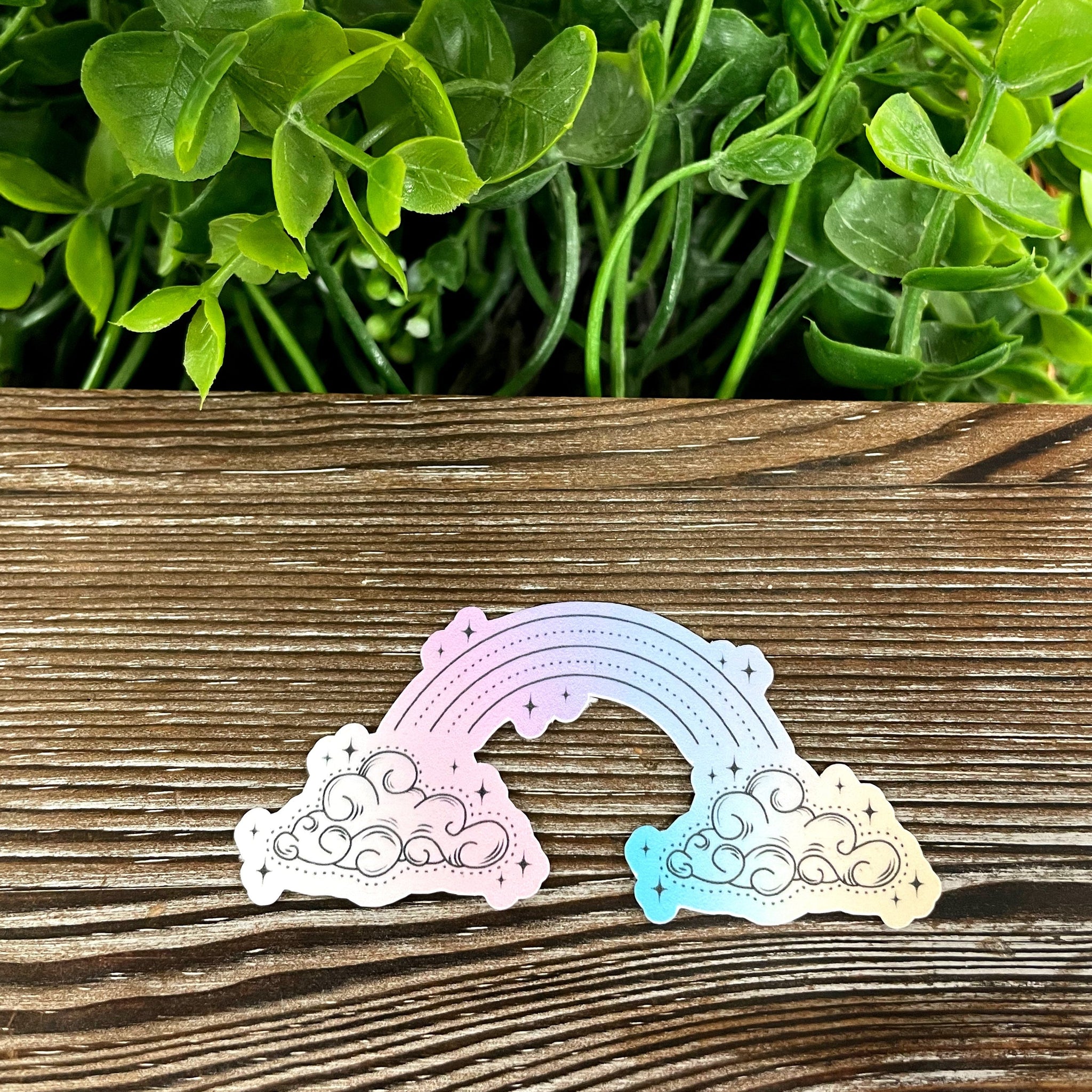 Watercolor Pastel Rainbow and Clouds , Die Cut Vinyl Sticker, Boho