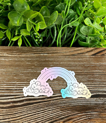 Watercolor Pastel Rainbow and Clouds , Die Cut Vinyl Sticker, Boho