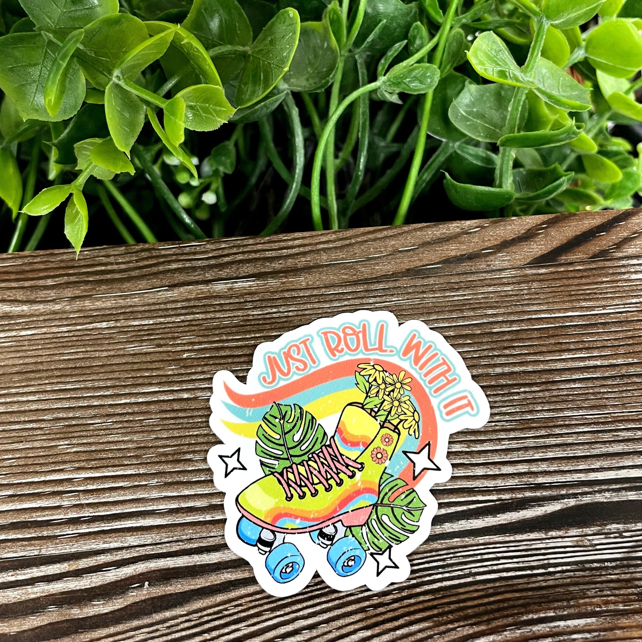 Just Roll With It, Die Cut Vinyl Sticker, Boho Fun, Water Resistant,