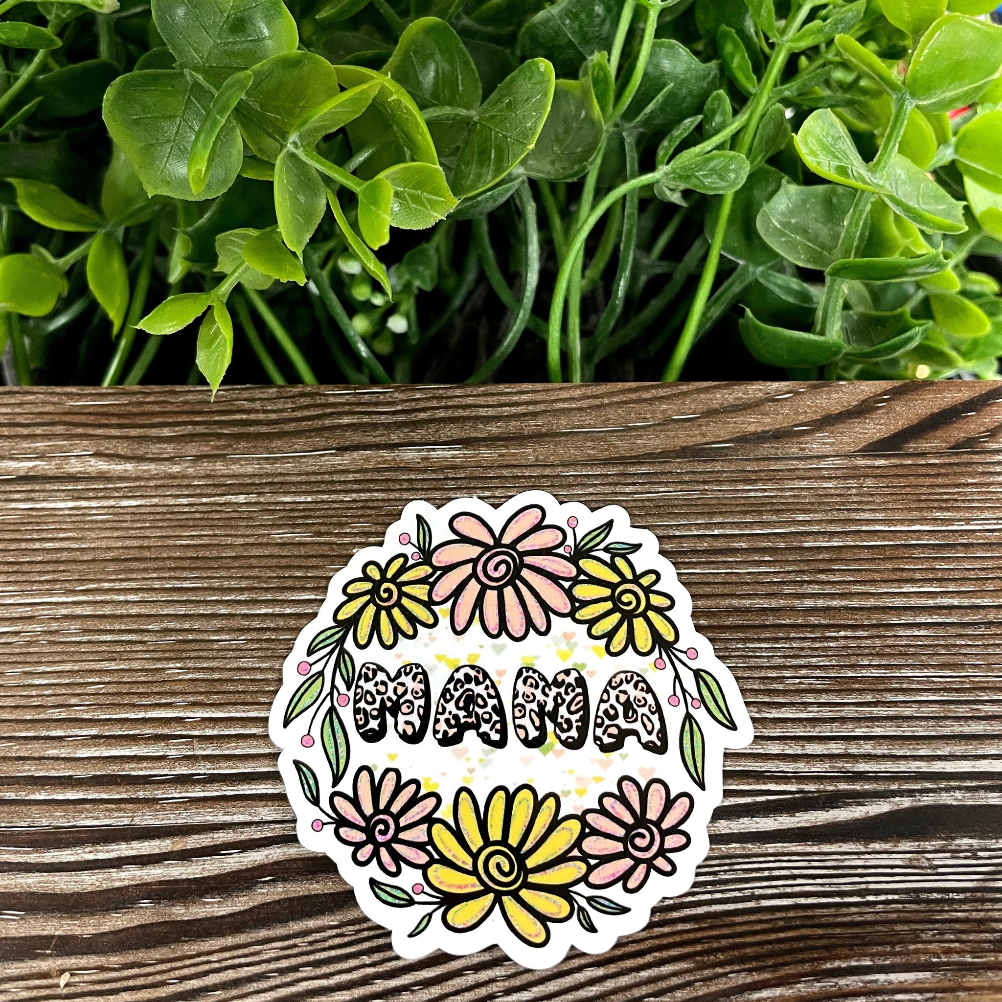 Mama Bright Flowers, Die Cut Vinyl Sticker, Boho Fun, Water Resistant,