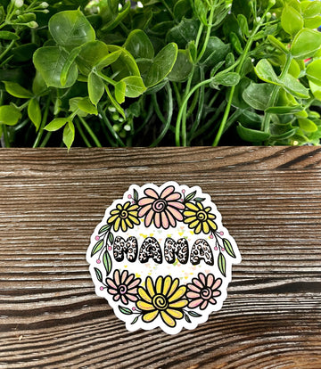 Mama Bright Flowers, Die Cut Vinyl Sticker, Boho Fun, Water Resistant,