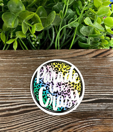 Parade the Crazy, Die Cut Vinyl Sticker, Boho Fun, Water Resistant,