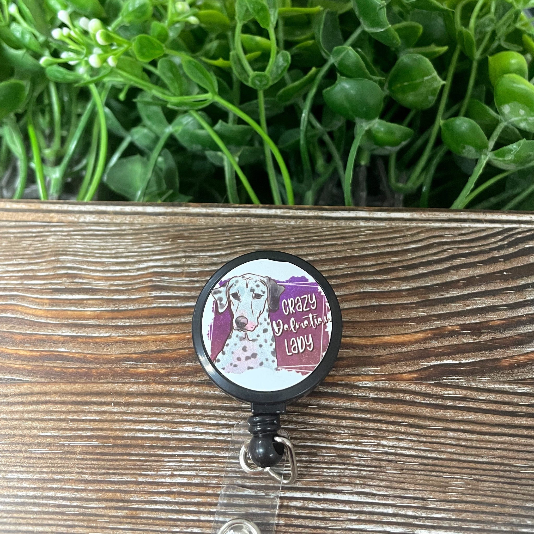 Crazy Dalmatian Lady, Retractable Badge Reel, , Boho Fun, Sublimation