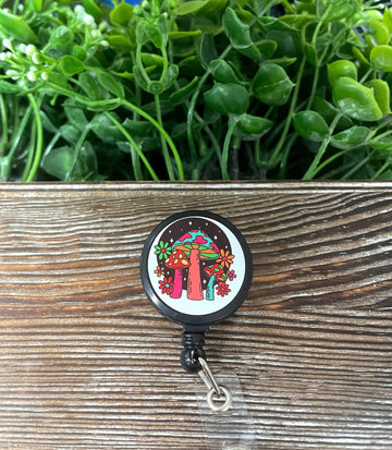 Mushrooms Toadstools Shrooms, Retractable Badge Reel, , Boho Fun,