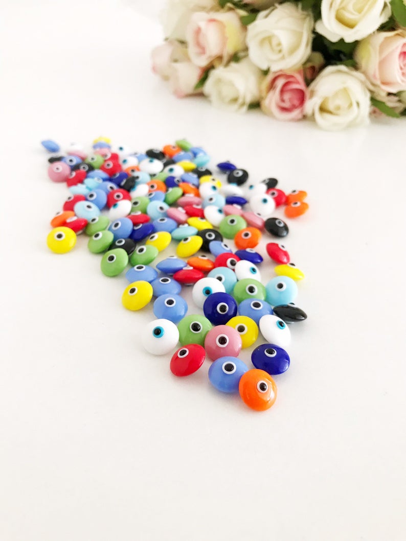 Rainbow Evil Eye Cabochons, Evil Eye Glass Cabs, DIY Jewelry Supplies