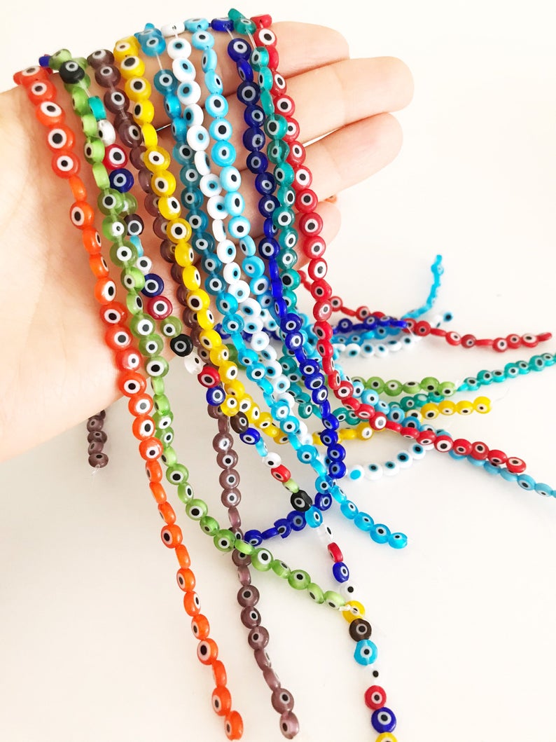 6mm to 12mm Evil Eye Glass Beads, Flat Evil Eye Beads, Evil Eye