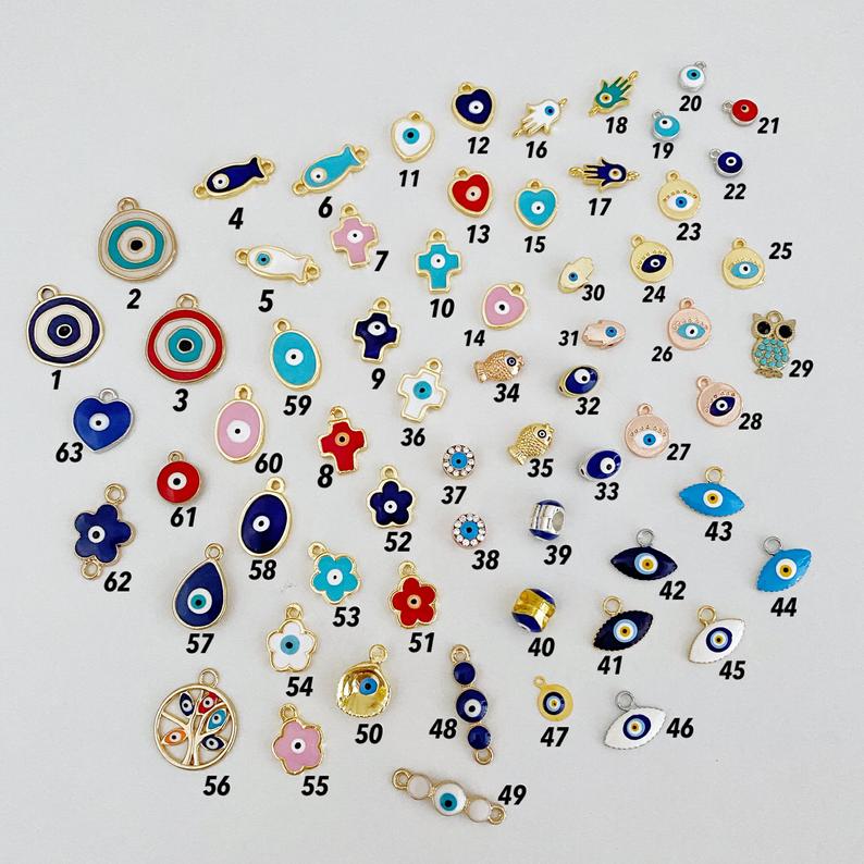 Evil Eye Charm, BULK enamel evil eye charm, 63 different styles