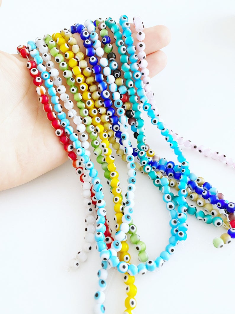 6mm to 12mm evil eye beads, Round Glass Evil Eye Beads, DIY Jewelry