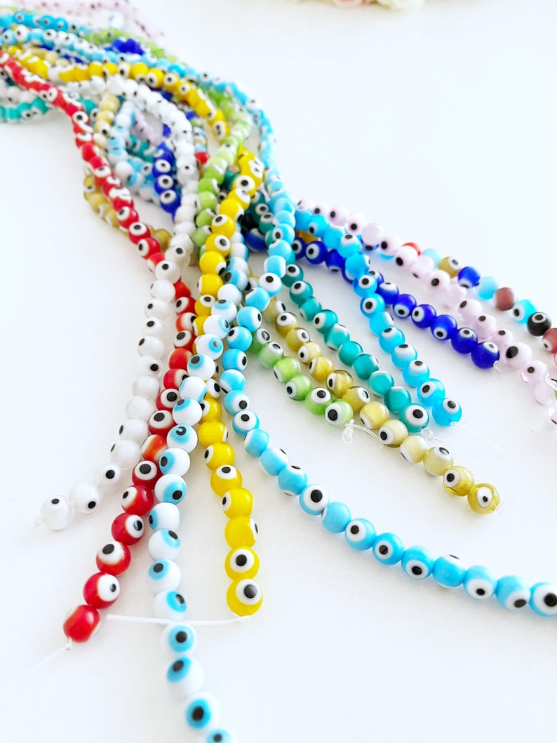 50 pcs Evil Eye Bead, 8mm Round Glass Evil Eye Bead, Strand Beads