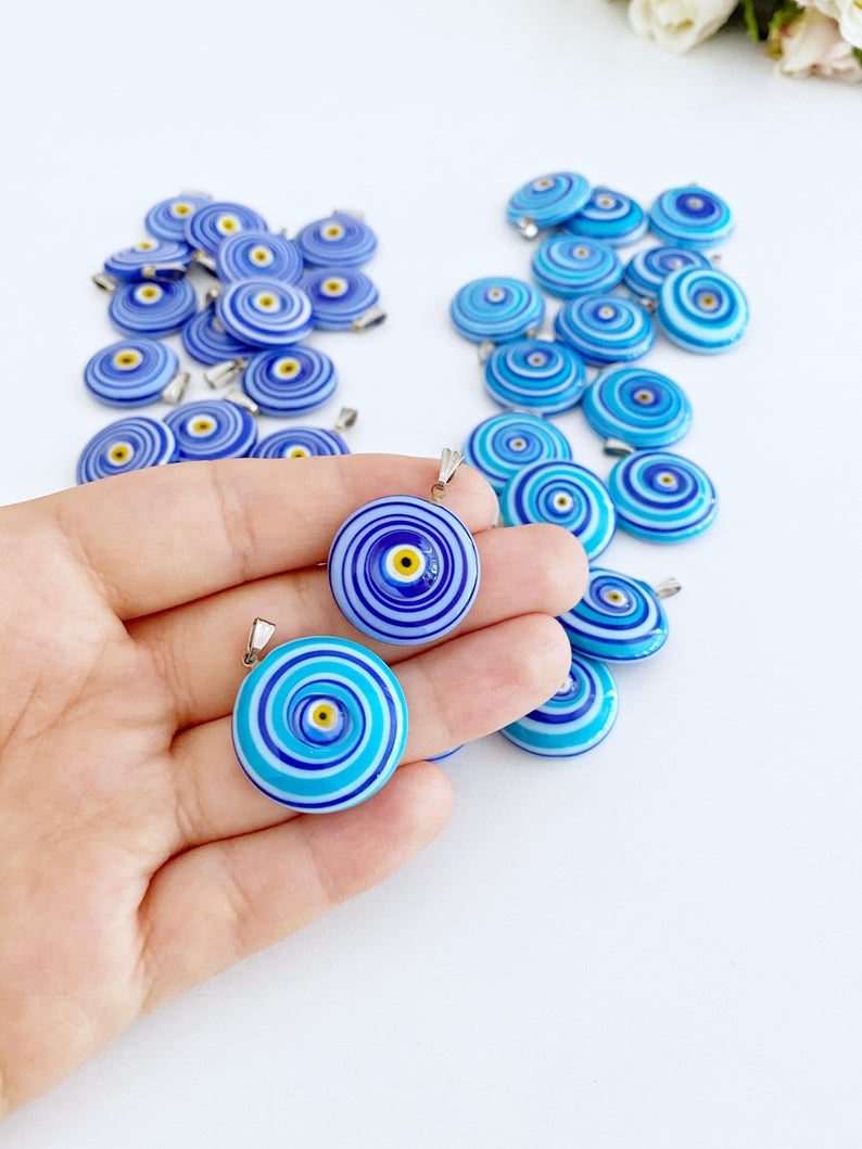Handmade Murano Bead, Blue Evil Eye Charm, Glass Evil Eye Pendant