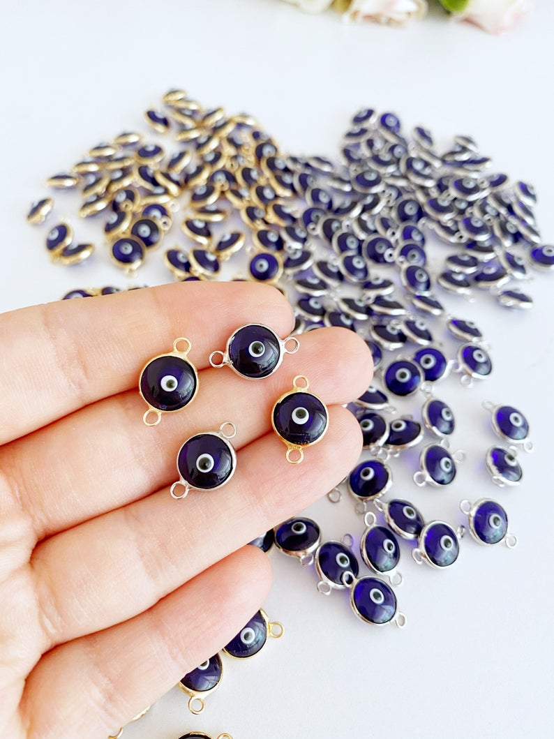 Blue Evil Eye Charm, Evil Eye Connectors, Evil Eye Bracelet Charm,