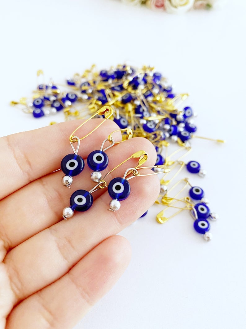 Evil Eye Safety Pin, 5 pcs, Wedding Invitation Pin, Blue Glass Evil